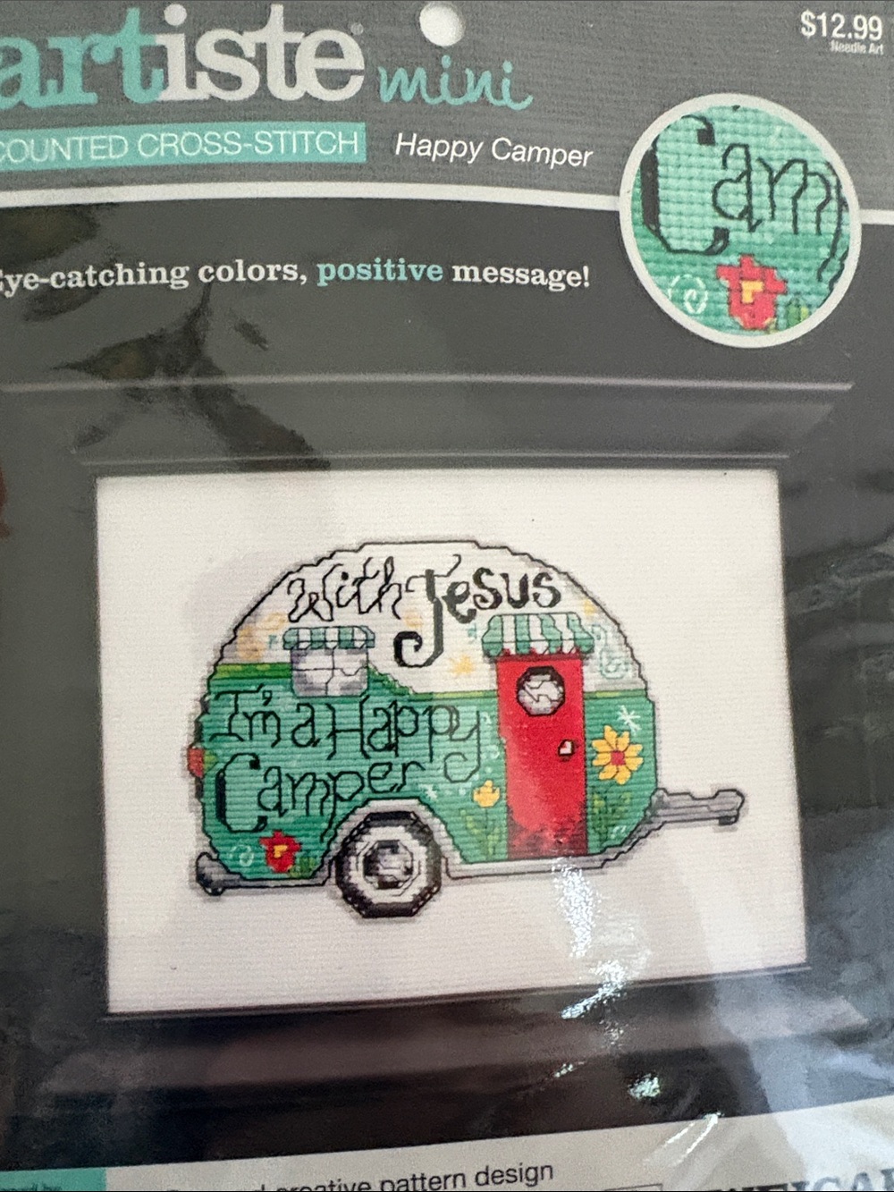 artis Mini "Happy Camper" Cross-Stitch - Teal & Red Camper